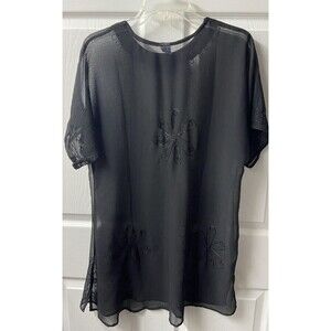 Surface Semi Sheer  Swim Coverup Womens Size S Black Embroidered Knee Length